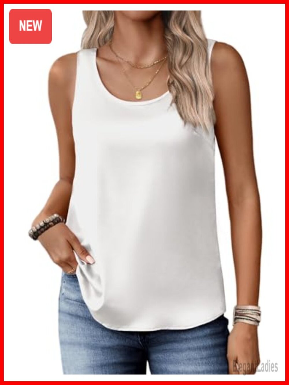 Satin Silk Tank Top Scoop Neck Sleeveless Camisole for Women